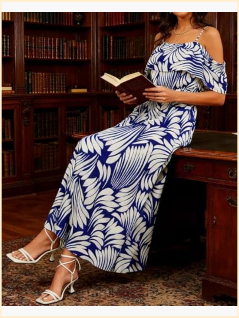 Off Shoulder Spaghetti Strap Maxi A-Line Dress - Picture 5 of 7